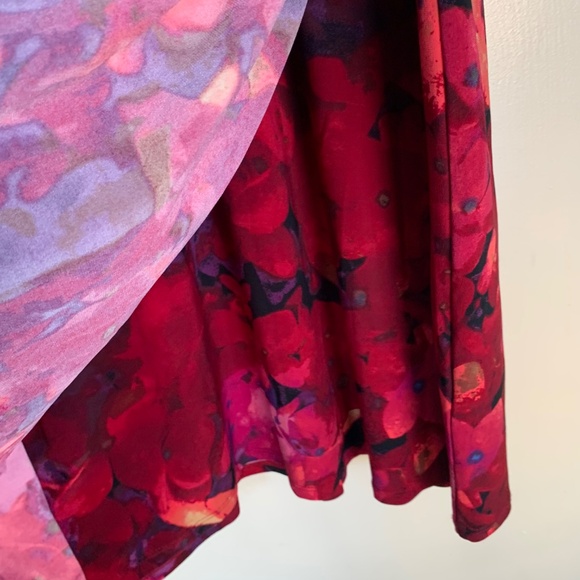 Lauren Ralph Lauren Opera Red Floral Ruched Dress Sz.10 V- neck Cross Over Knit - Picture 7 of 15